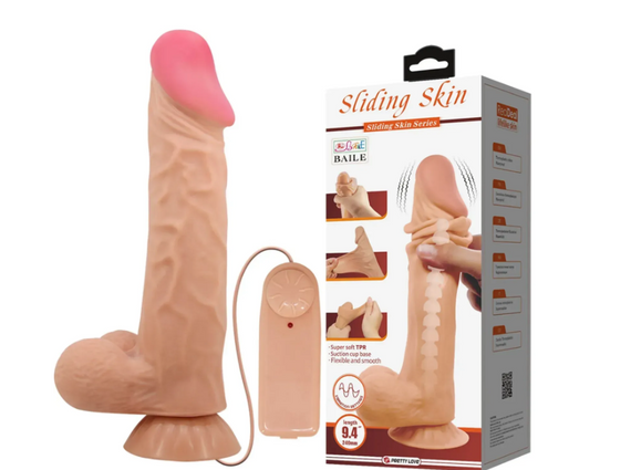 Вібратор на присоску з хребтом і ефектом ковзної шкіри BAILE — Sliding Skin 9,4" Flesh, sexstyle | Зображення 5