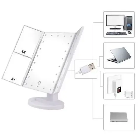 Зеркало тройное для макияжа Superstar Magnifying Mirror с LED-подсветкой прямоугольное с увеличением | Зображення 8