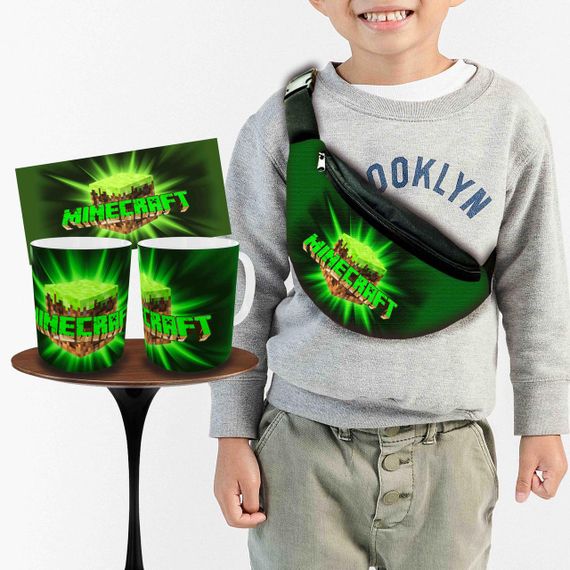 Набір: дитяча сумка-бананка+кружка Майнкрафт «Minecraft» 32х15см, бананка для хлопчика через плече на подарунок (00918)