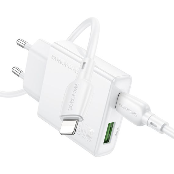 МЗП Borofone BN25 Wish PD30W+QC3.0 (1USB-A/1C) + кабель Type-C to Lightning White | Зображення 2