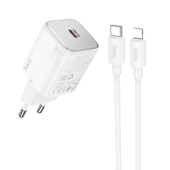 СЗУ Hoco N40 Mighty PD20W (1USB-C) + кабель Type-C to Lightning White