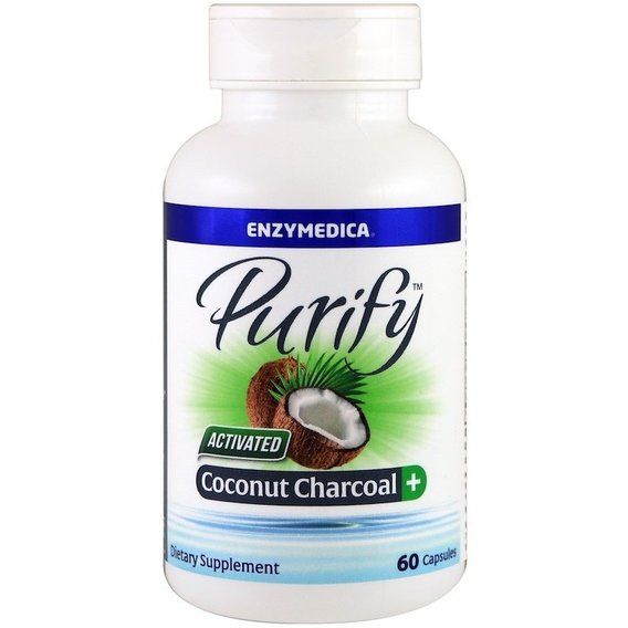 Покращення роботи кішківника Enzymedica Purify, Activated Coconut Charcoal+ 60 Caps ENZ-10065 | Зображення 2