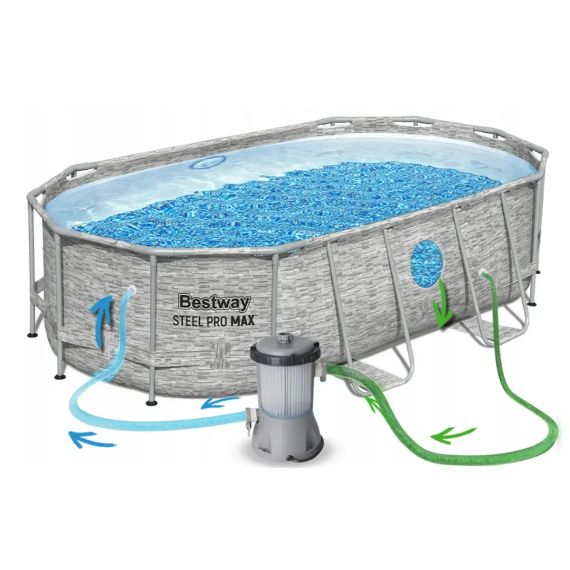 Сімейний овальний каркасний басейн Bestway 56716 549х274х122 см з фільтром та сходами на 13420 л | Зображення 5