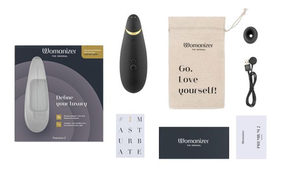 Вакуумний кліторальний стимулятор Womanizer Premium 2 Black – безконтактна стимуляція, водозахист, USB-зарядка | Зображення 6
