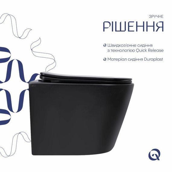 Унітаз підвісний Qtap Scorpio Ultra Quiet безобідковий з сидінням Soft-close MATT BLACK QT14332380AMB | Зображення 3