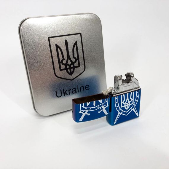Дугова електроімпульсна запальничка USB Україна (металева коробка) HL-446. CP-122 Колір: синій | Зображення 9