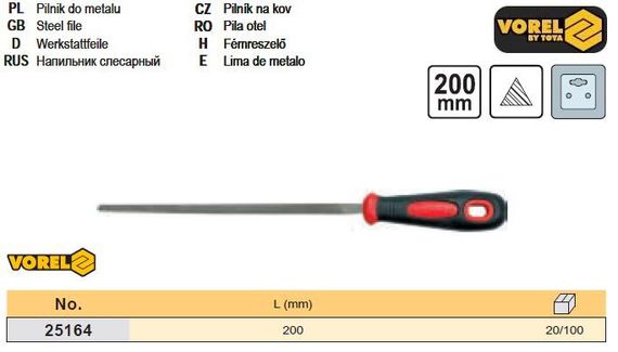 Напилок слюсарний тригранний l=200 мм VOREL-25164