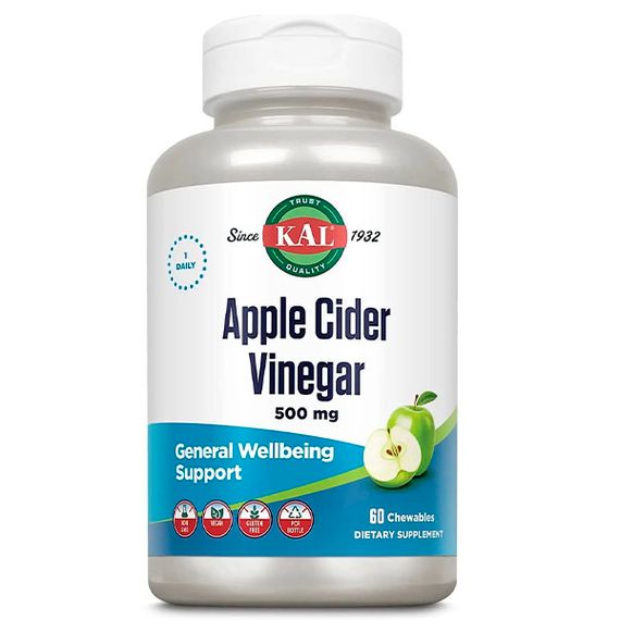 Яблочный уксус KAL Apple Cider Vinegar 500 mg 60 Chewables Apple