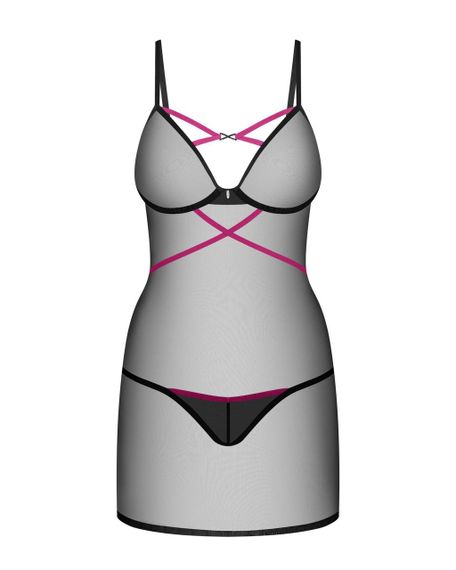 Пеньюар Obsessive Novenes chemise & thong, M/L, обтислий, прозорий, зі стрепами, стрінги в комплекті Sex Aura | Зображення 3