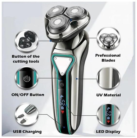 Електробритва для чоловіків роторна для вологого та сухого гоління з плаваючими головками XPRO V-323 сіра (41587-16008_554) | Зображення 2