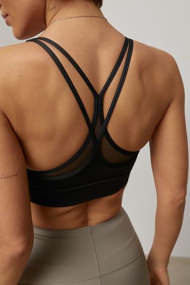 Спортивний топ з чашечками на бретелях - чорний цвет, L (є розміри) | Зображення 3
