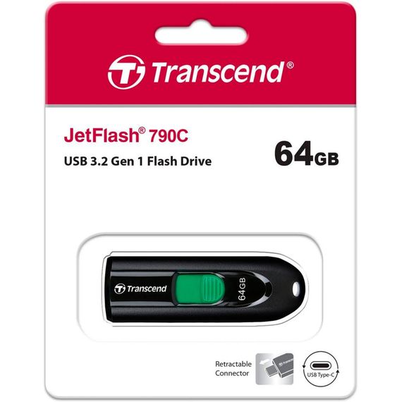 USB флеш накопичувач Transcend 64GB JetFlash 790C Black USB 3.1 Type-C (TS64GJF790C) | Зображення 6