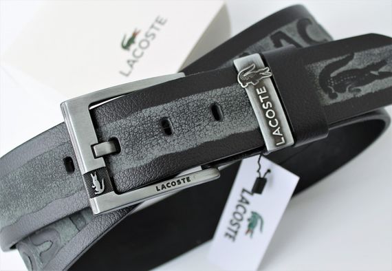 Мужской кожаный ремень для джинсов Lacoste black&grey | Зображення 3