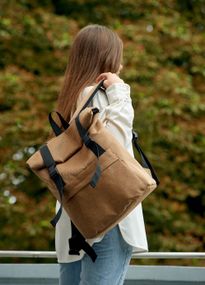 Жіночий рюкзак ролл Sambag RollTop LSH Коричневий тканевий 41 x 30 x 16 см (24211069)