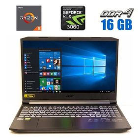 Игровой ноутбук Acer Nitro 5 AN515-45-R6Y9 / 15.6" (1920x1080) IPS / AMD Ryzen 5 5600H (6 (12) ядер по 3.3 - 4.2 GHz) / 16 GB DDR4 / 512 GB SSD / nVidia GeForce RTX 3060, 6 GB GDDR6, 192-bit / WebCam б/у
