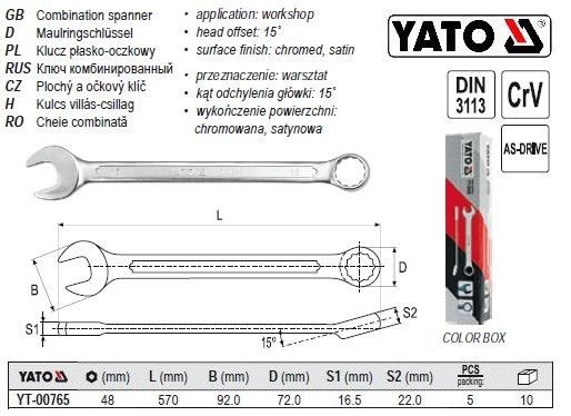 Ключ комбінований комбінований М=48 мм l=570 мм YATO-00765