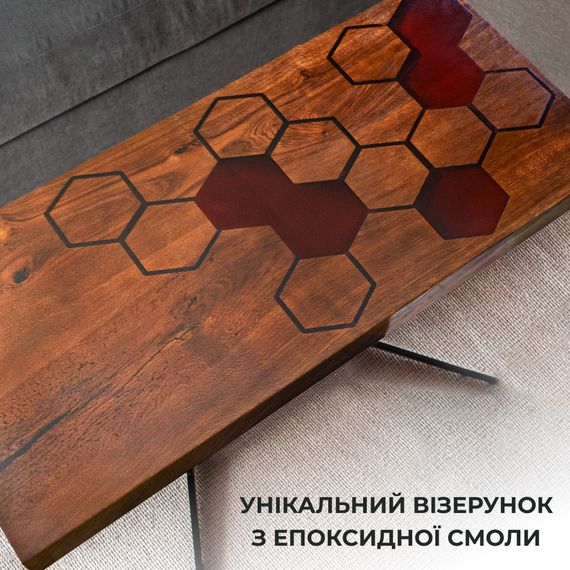 Стіл "Соти" із натурального ясеня та епоксидної смоли 118х58 см | Зображення 2