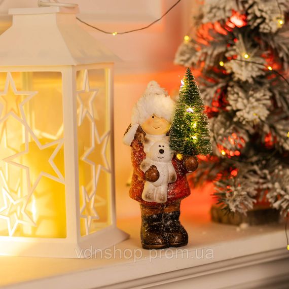 Новорічна фігурка з підсвіткою Дівчинка з ялинкою з фарфору 8×7×20 (см) новорічний декор для дому, квартири на подарунок CR-5-15 | Зображення 1