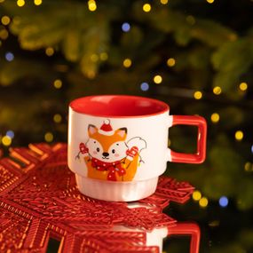 Новогодняя фарфоровая Новогодним лис 400 (мл) Белая с красным Yiwu FM-CS-50L