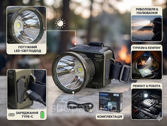 Налобний ліхтарик K 8 pro / Налобний ліхтар UKC K8 Pro FS / LED акумуляторний ліхтар | Зображення 1