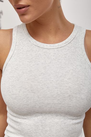 Приталена однотонна майка в рубчик - світло-сірий цвет, ONE SIZE (є розміри) | Зображення 3