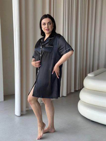 Чорна шовкова сорочка на ґудзиках PLUS SIZE | Зображення 6