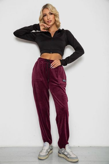 Спортивные штаны велюровые женские на флисе  -уценка, цвет бордовый, 238R58645-U-1 | Зображення 1