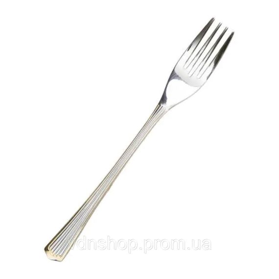 Набор десертных вилок 6 штук вилки для десерта из нержавеющей стали 15.2 см Серебро с золотой обводкой HP-20-34 | Зображення 1