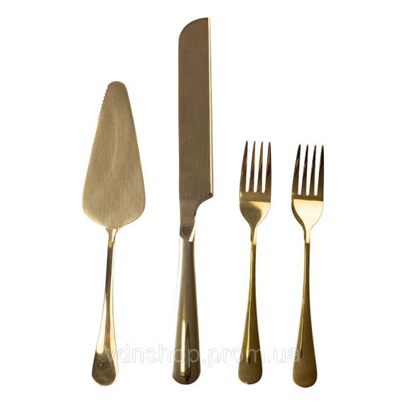 Набір приладів для подачі торта 4 предмети з нержавіючої сталі Золотистий HP-20-53