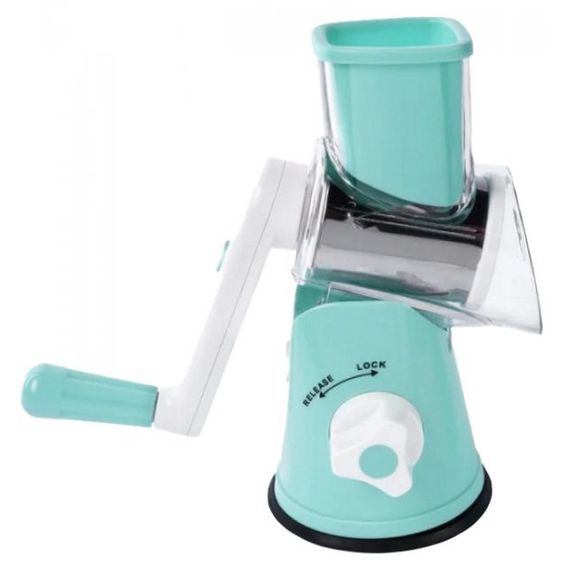 Овочерізка мультислайсер Tabletop Drum Grater Kitchen Master Терка для овочів та фруктів 3 насадки. Колір: блакитний | Зображення 2