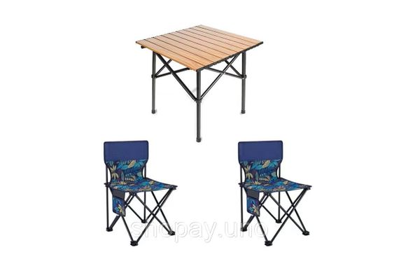 Стіл + 2 стільці STD-02 стіл складаний прямокутний коричневий, (Д530 * Ш550 * В500мм), стільці метал + тканина (40 * 40 * 35),