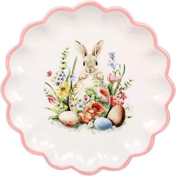 Тарілка для яєць великодня "Кролик у Квітах" Ø20см з рожевою облямівкою
