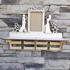 Медальница с фоторамкой и полкой для кубков Деревянный держатель для медалей Органайзер для наград танцы