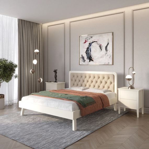 Полуторне дерев&#039;яне ліжко Mebigrand Токіо Айворі (S0505Y30R)/Аляска 23 (Бежевий) 120х200 см (MBG-4681)