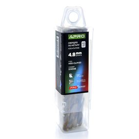 Свердло для металу кобальтове HSS-Co/M35 Ø 4.8 мм (тубус, красно 10 шт.) PRO APRO 8307151