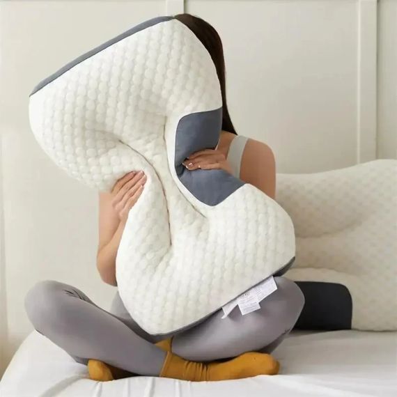 Ортопедична прямокутна подушка 48x74 см з підтримкою шиї та спини Pillow-01 Біло-сіра | Зображення 2