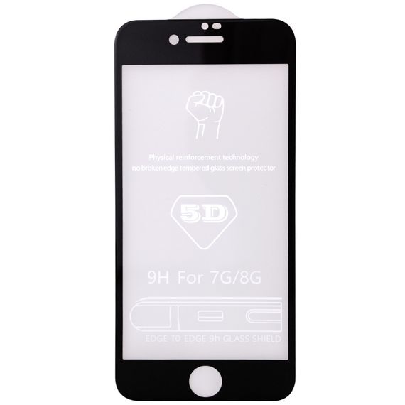 Захисне скло 5D Hard (full glue) (тех.пак) для Apple iPhone 7/8/SE (2020) (4.7") Чорний | Зображення 1