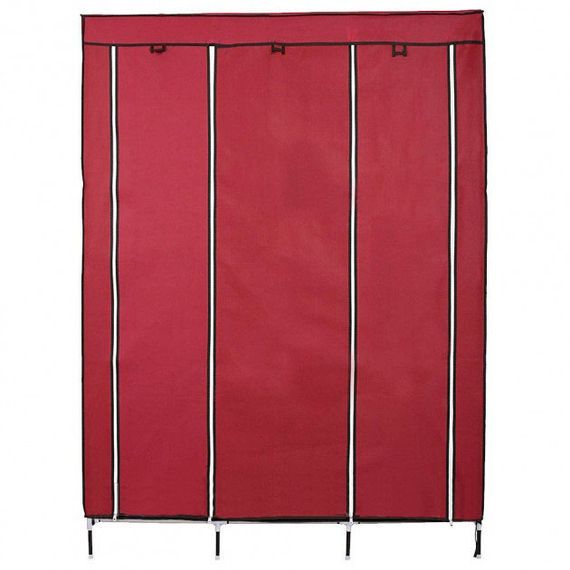 Шафа тканинна 3 секції складана з каркасом STORAGE WARDROBE 175 х 130 х 45 см. Колір: червоний | Зображення 2