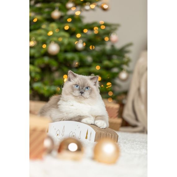 Кігтеточка-хвиля Trixie для котів Різдвяна кортонна  біло-золота 43,5х8х20 см | Зображення 8