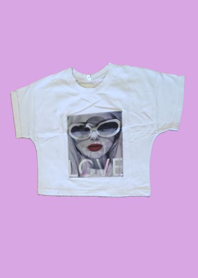 Футболка дитяча вкорочена з коротким рукавом для дівчинки голографічний малюнок | Зображення 3