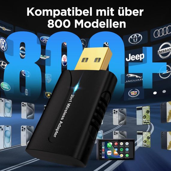 Автомобільний бездротовий адаптер DYUZO 2-в-1 для CarPlay і Android Auto, з позолоченим мідним інтерфейсом, USB-A/USB-C | Зображення 4