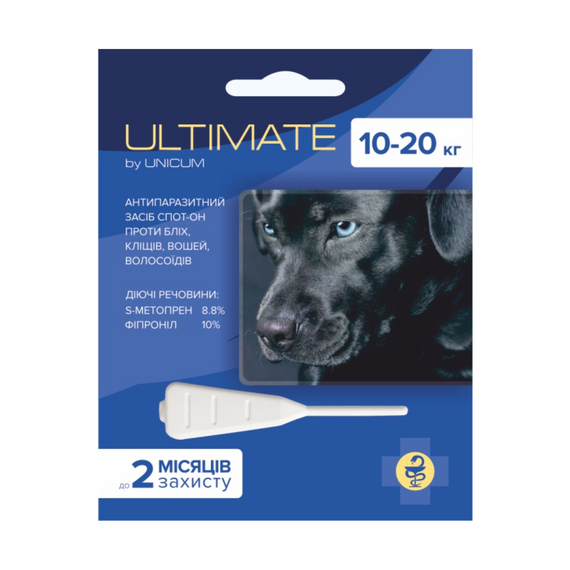 Краплі від бліх, кліщів, вошей та власоїдів ULTIMATE для собак 10-20 кг (s-метопрен, фіпр) 1,6 мл