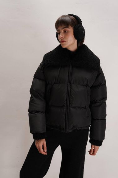 Пуховик Curly женский с отложным воротником черный M-L | Зображення 3