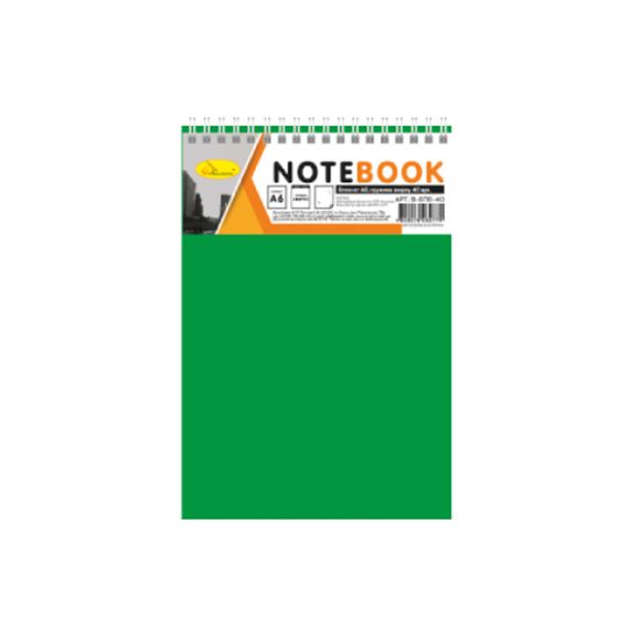 Блокнот А6 В-БП6-80, 80 листов, пружина сверху Зеленый