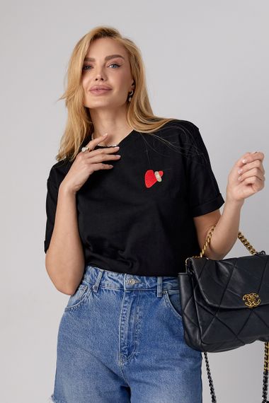 Трикотажна футболка з вишитим серцем - чорний цвет, L (є розміри) | Зображення 5