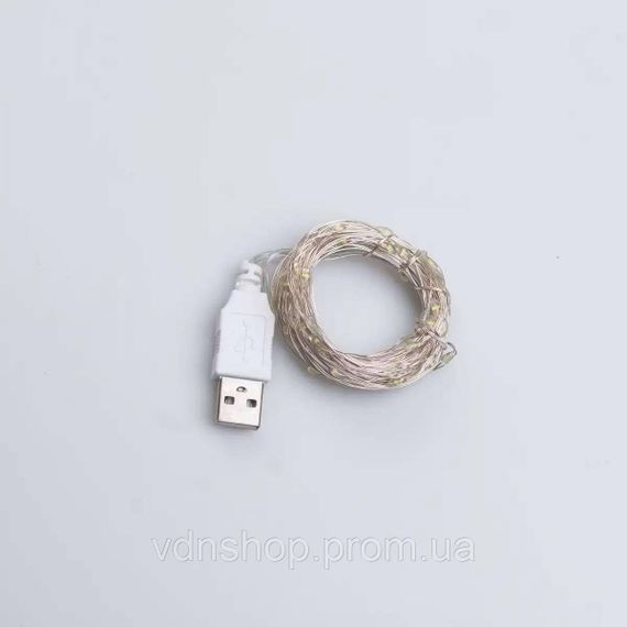 Гірлянда роса 10 метрів USB на 100 led світлодіодів крапля на білому дроті біла USB100L10MWW | Зображення 6