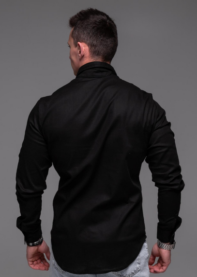 Мужская льняная рубашка с длинным рукавом на пуговицах цвет черный, размер M  RA2389 | Зображення 4