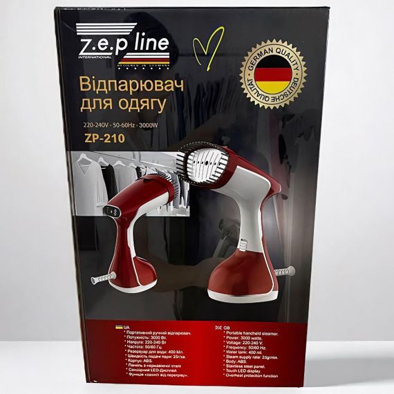 Ручний відпарювач для одягу Червоний Zepline ZP-210 — швидка пара, делікатний догляд, 400 мл | Зображення 5