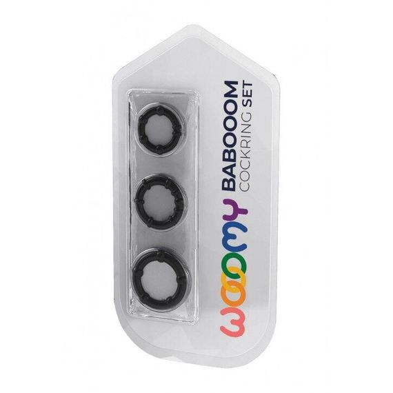 Набор эрекционных колец Wooomy Babooom cockring set, 3 размера, отлично тянутся, Черный | Зображення 2