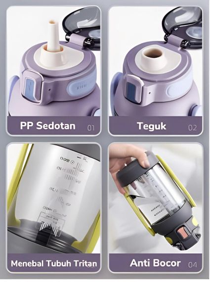 Пляшка TKK 1400 мл — Фіолетова Tritan BPA-free, ударостійка, спортивна з подвійною системою перенесення | Зображення 3